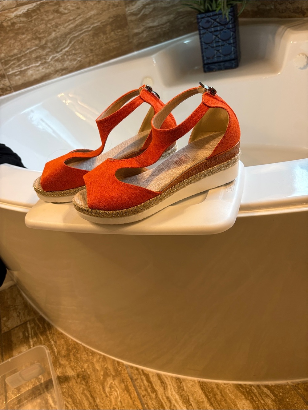 Women's Orange Espadrille Wedge Sandals with Ankle Strap
